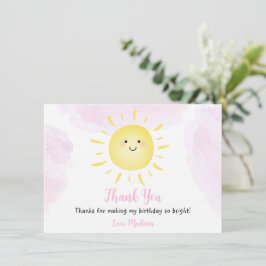 Sunshine Clouds Pink Girl Birthday Hartelijk dank Bedankkaart