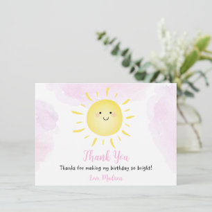 Sunshine Clouds Pink Girl Birthday Hartelijk dank Bedankkaart