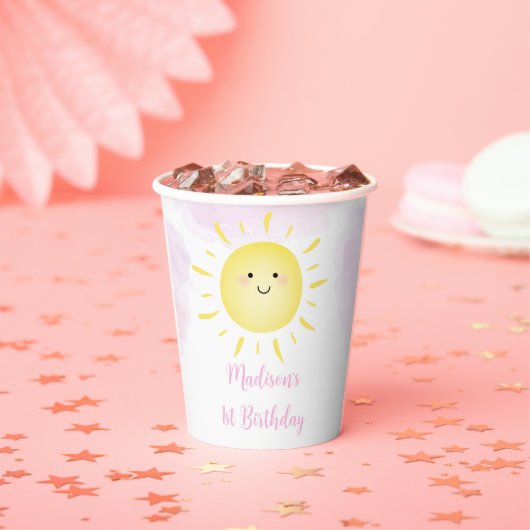 Sunshine Clouds Pink Girl Birthday Papieren Bekers (Insitu)