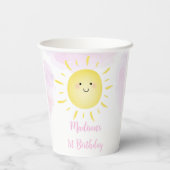 Sunshine Clouds Pink Girl Birthday Papieren Bekers (Achterkant)