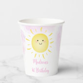Sunshine Clouds Pink Girl Birthday Papieren Bekers (Voorkant)