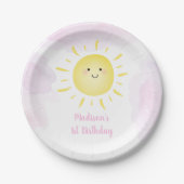 Sunshine Clouds Pink Girl Birthday Papieren Bordje (Voorkant)