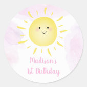 Sunshine Clouds Pink Girl Birthday Ronde Sticker (Voorkant)