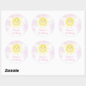 Sunshine Clouds Pink Girl Birthday Ronde Sticker (Vel)