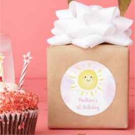 Sunshine Clouds Pink Girl Birthday Ronde Sticker