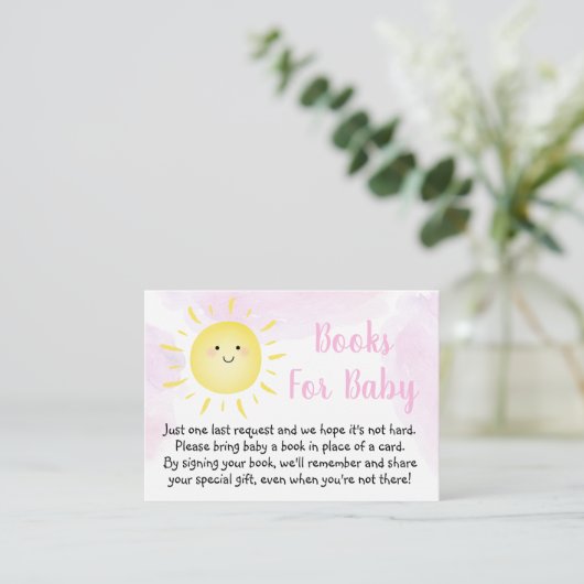 Sunshine Clouds roze Baby shower Book Request Informatiekaartje (Staand voorkant)