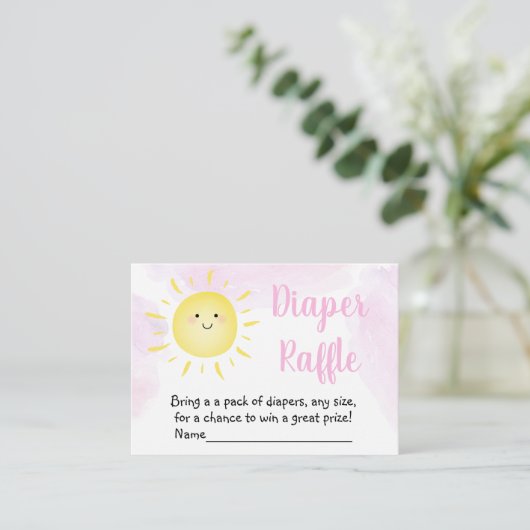 Sunshine Clouds roze Baby shower Diaper Raffle Informatiekaartje (Staand voorkant)