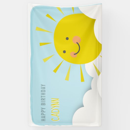 Sunshine Clouds Waterverf Sky Birthday Spandoek (Verticaal)