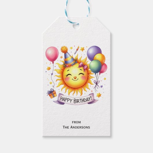 Sunshine Custom Naam Happy Birthday Cadeaulabel (Voorkant)
