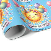 Sunshine Custom Naam Happy Birthday Cadeaupapier (Rol Hoek)