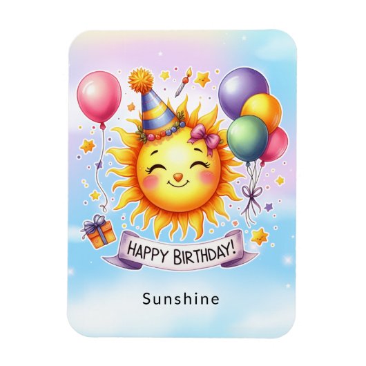 Sunshine Custom Naam Happy Birthday Magneet (Verticaal)