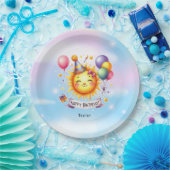 Sunshine Custom Naam Happy Birthday Paper Borden Papieren Bordje (Feest)