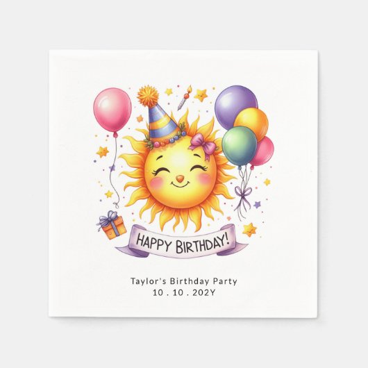 Sunshine Custom Naam Happy Birthday Paper Servet (Voorkant)