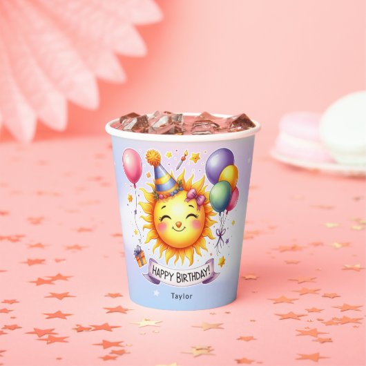 Sunshine Custom Naam Happy Birthday Papieren Bekers (Insitu)
