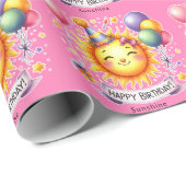 Sunshine Custom Naam Happy Birthday Pink Cadeaupapier (Rol Hoek)