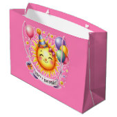 Sunshine Custom Naam Happy Birthday Pink Groot Cadeauzakje (Achterkant Gekanteld)