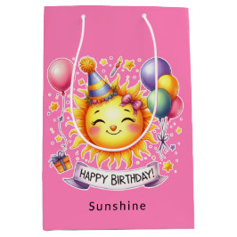 Sunshine Custom Naam Happy Birthday Pink Medium Cadeauzakje