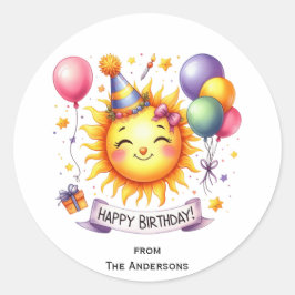 Sunshine Custom Naam Happy Birthday Ronde Sticker
