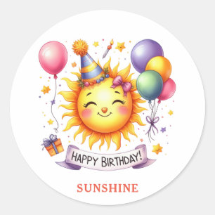 Sunshine Custom Naam Happy Birthday Ronde Sticker