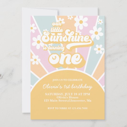 Sunshine daisy boho floral pastel, eerste verjaard kaart (Voorkant)