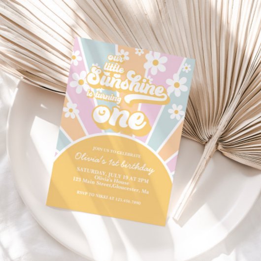Sunshine daisy boho floral pastel, eerste verjaard kaart