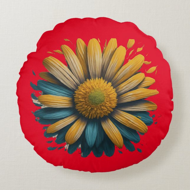 Sunshine Daisy Rond Kussen (Voorkant)