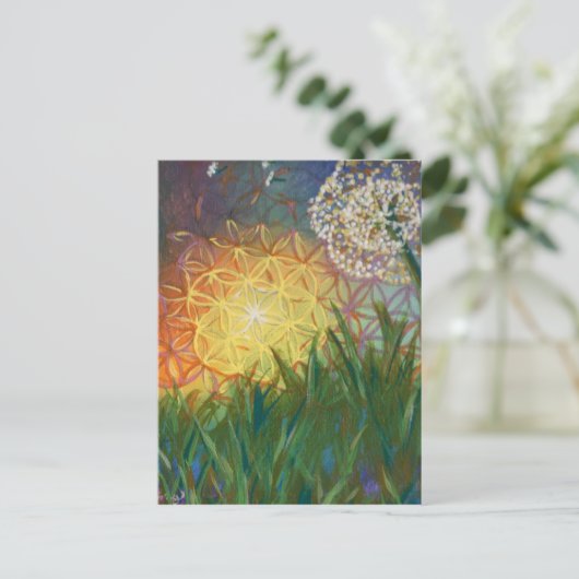 Sunshine Dandelion Sacred Geometry Landschap Briefkaart (Staand voorkant)