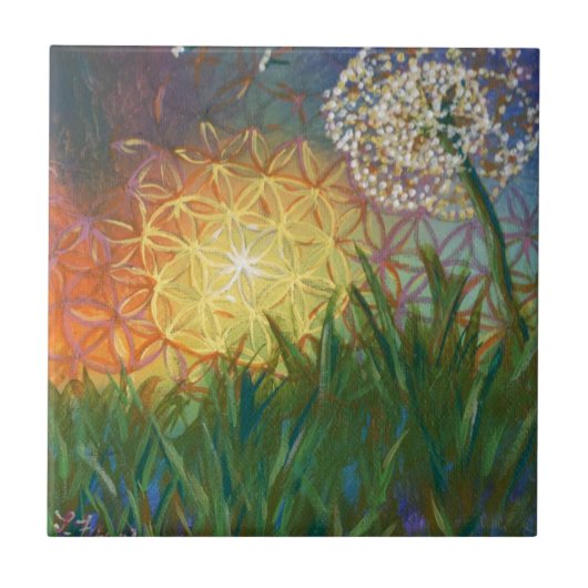 Sunshine Dandelion Sacred Geometry Landschap Tegeltje (Voorkant)
