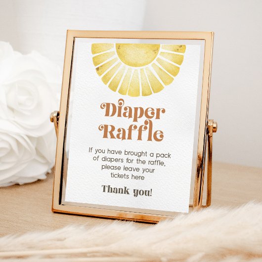 Sunshine Diaper Raffle Game Boho Retro Sun Sign Poster