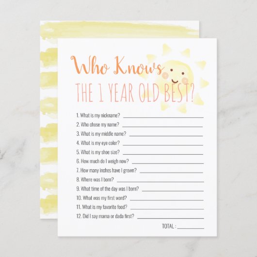 Sunshine die 1yo Beste 1st Birthday Game kent (Voorkant / Achterkant)