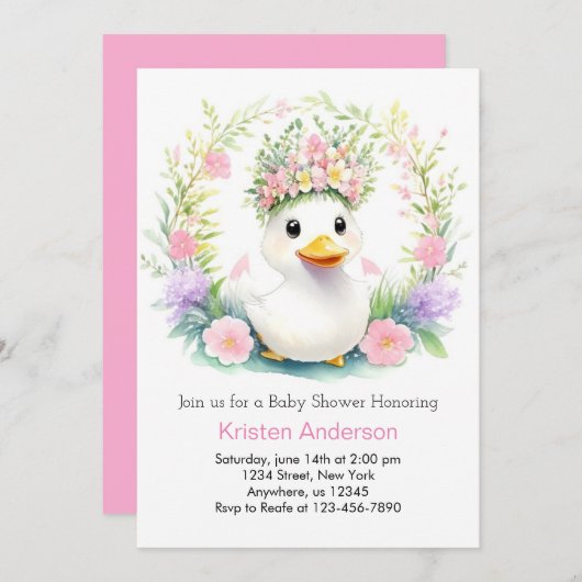 Sunshine & Duckling Dreams: Meisje Baby shower Kaart (Voorkant / Achterkant)