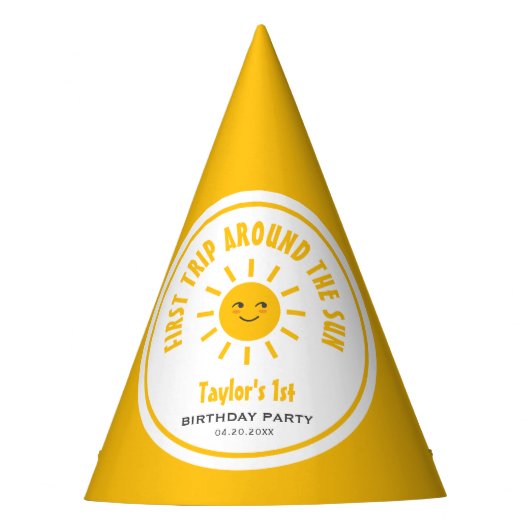 Sunshine eerste reis rond de zon 1e verjaardag feesthoedjes (Voorkant)