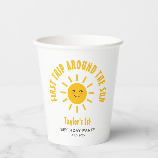 Sunshine eerste reis rond de zon 1e verjaardag papieren bekers (Voorkant)