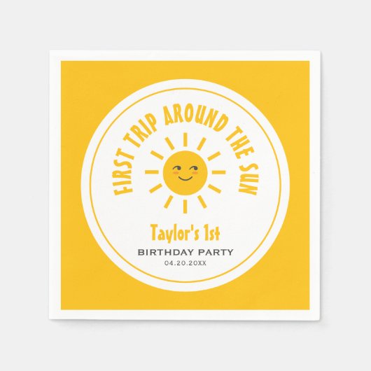 Sunshine eerste reis rond de zon 1e verjaardag servet (Voorkant)