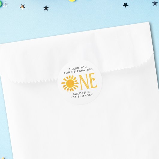 Sunshine eerste verjaardag dank u ronde sticker