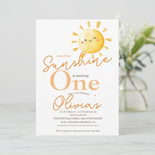 Sunshine Eerste Verjaardag Party Rustiek Kinder Kaart (Staand voorkant)