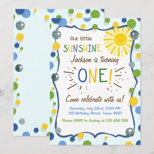 Sunshine Eerste Verjaardagsfeestuitnodiging Kaart (Voorkant / Achterkant)
