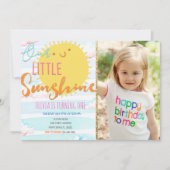 Sunshine eerste verjaardagsuitnodiging met foto kaart (Voorkant)