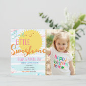 Sunshine eerste verjaardagsuitnodiging met foto kaart (Staand voorkant)