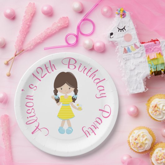 Sunshine en limonade brunette meisje papieren bordje (Feest)