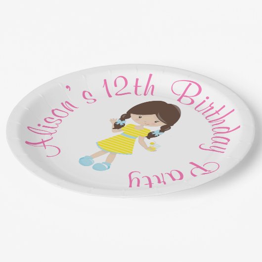 Sunshine en limonade brunette meisje papieren bordje (Gekanteld)