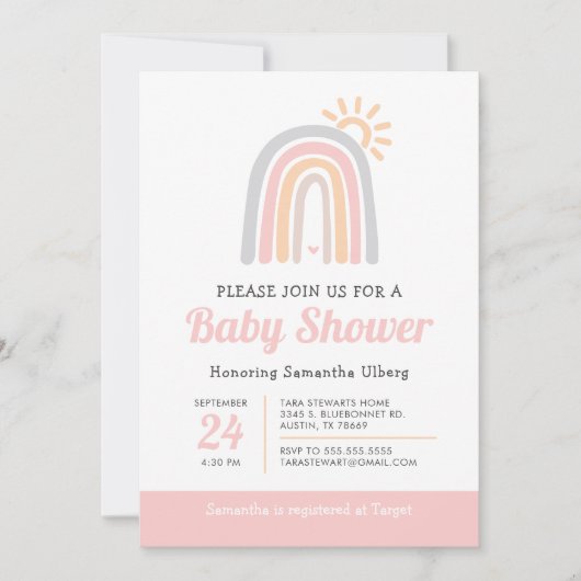 Sunshine en Rainbows Girl Baby shower Kaart (Voorkant)