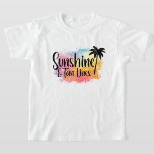 Sunshine en Tan Lines Palm Tree Kleur Pop T-shirt