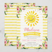 Sunshine First Birthday Invitation, Sun Birthday Kaart (Voorkant / Achterkant)