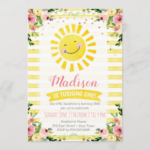 Sunshine First Birthday Invitation, Sun Birthday Kaart