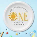 Sunshine First Birthday Papieren Bordje<br><div class="desc">Plant u een eerste verjaardagsfeestje? Deze schattige zonneschijn eerste verjaardagsfeestje papieren borden zijn versierd met een gele waterverf zon. Ze zijn gemakkelijk aan te passen. Originele Waterverf © Michele Davies.</div>