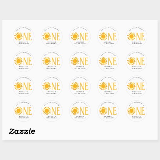 Sunshine First Birthday Ronde Sticker (Vel)