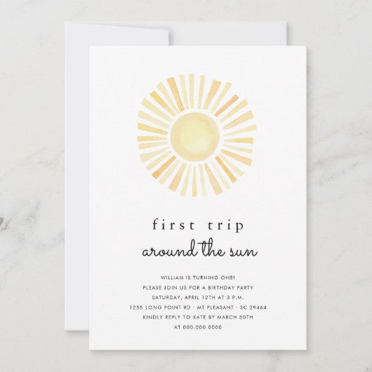 Sunshine First Trip rond Sun One Birthday Party Kaart (Voorkant)