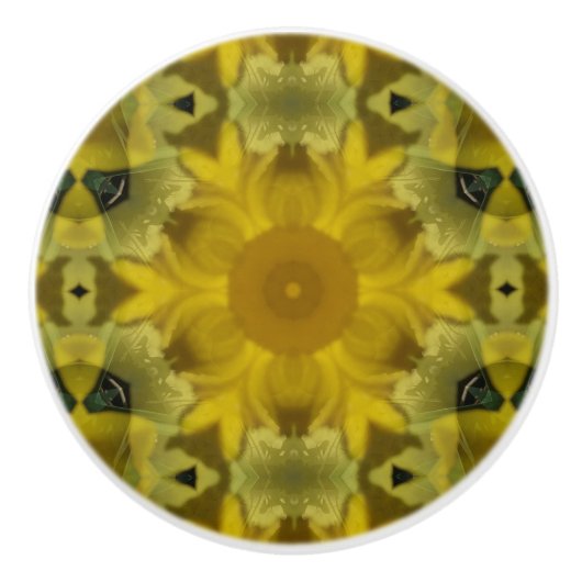 Sunshine Flower Burst Golden Keramische Knop (Voorkant)