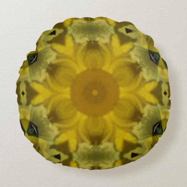 Sunshine Flower Burst Golden Rond Kussen (Voorkant)